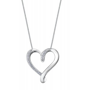 10kt white heart pendant with diamonds.