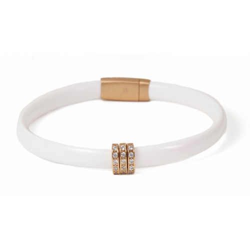 WHITE NEOPRENE BRACELET, SILVER, CZ, BRB79-3