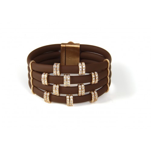 BROWN NEOPRENE BRACELET, SILVER, CZ, BR.4K-201