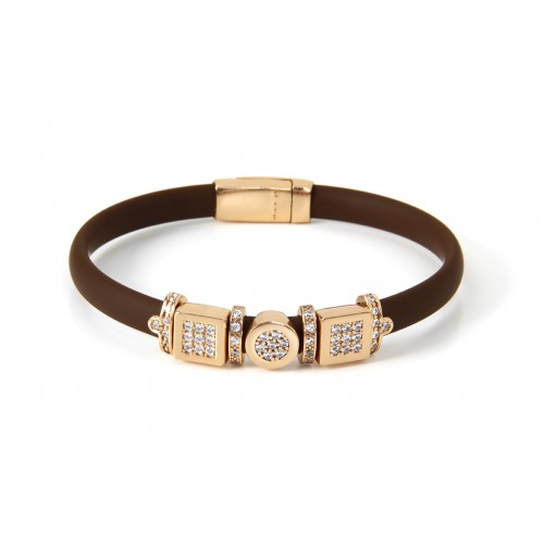 BROWN NEOPRENE BRACELET, SILVER, CZ, BR.KA19-5